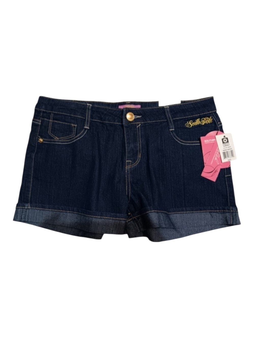 South Pole Dark Blue Cuffed Denim Shorts with Gold Accent